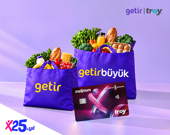 İş Bankası TROY kart sahipleri Getir market alışverişinde 150 TL, GetirBüyük market alışverişinde 500 TL ve 1.000 TL indirim kazanıyor!